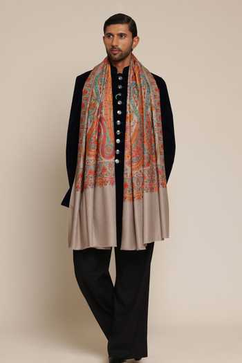 Shop_SHAZA_Multi Color Kalamkari Luxe Embroidered Shawl _at_Aza_Fashions