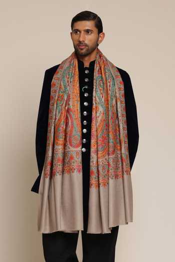 Buy_SHAZA_Multi Color Kalamkari Luxe Embroidered Shawl _at_Aza_Fashions