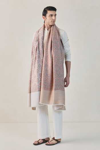 Shop_SHAZA_Ivory Kani Jamawar Reversible Stole _at_Aza_Fashions