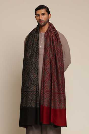 Buy_SHAZA_Black Kani Jamawar Woven Reversible Stole _at_Aza_Fashions