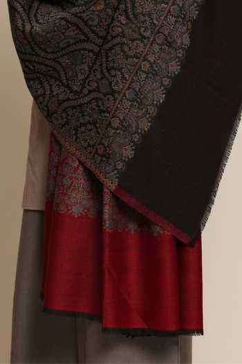 Shop_SHAZA_Black Kani Jamawar Woven Reversible Stole _at_Aza_Fashions