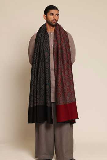Buy_SHAZA_Black Kani Jamawar Wool Reversible Stole _at_Aza_Fashions