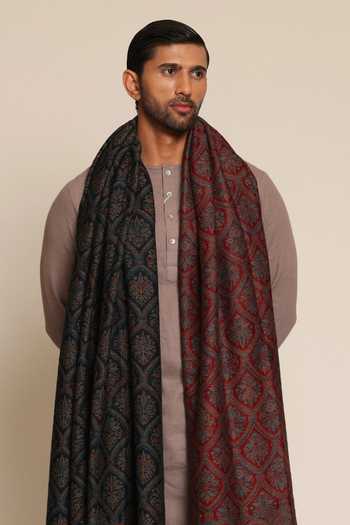 Shop_SHAZA_Black Kani Jamawar Wool Reversible Stole _at_Aza_Fashions