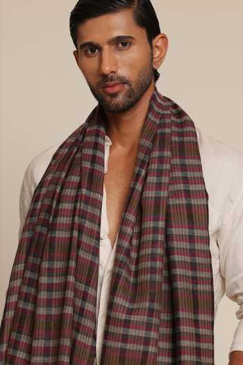 Shop_SHAZA_Multi Color Fine Pashmina Checks Stole _at_Aza_Fashions