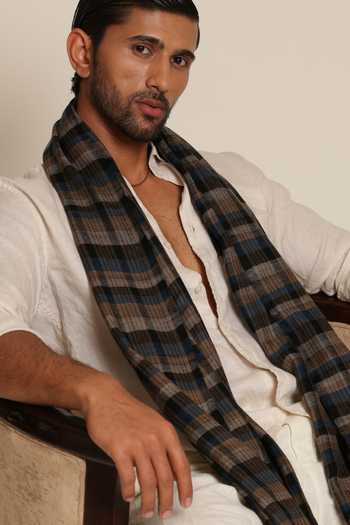 Shop_SHAZA_Multi Color Checkered Woven Pashmina Stole _at_Aza_Fashions