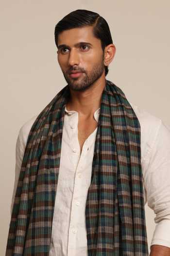 Shop_SHAZA_Multi Color Checkered Pashmina Stole _at_Aza_Fashions
