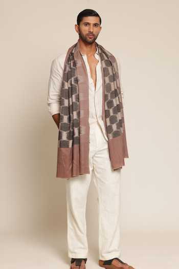 Shop_SHAZA_Beige Ikat Pashmina Heritage Stole _at_Aza_Fashions