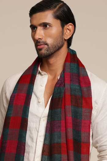 Shop_SHAZA_Multi Color Pashmina Checkered Heritage Stole _at_Aza_Fashions