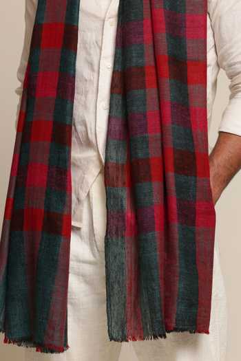 SHAZA_Multi Color Pashmina Checkered Heritage Stole _Online_at_Aza_Fashions