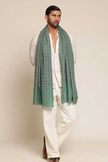 Shop_SHAZA_Multi Color Pashmina Checks Heritage Stole _at_Aza_Fashions