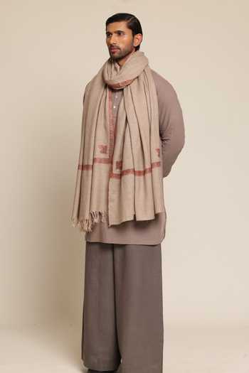 Shop_SHAZA_Beige Pashmina Hashidar Shawl _at_Aza_Fashions