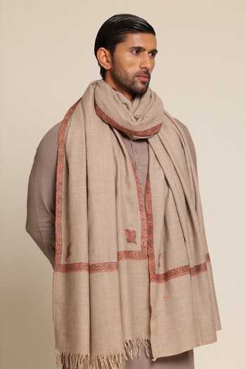 Buy_SHAZA_Beige Pashmina Hashidar Shawl _at_Aza_Fashions
