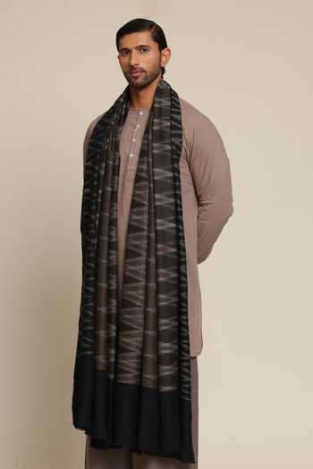 Shop_SHAZA_Black Hand Ikat Weave Shawl _at_Aza_Fashions