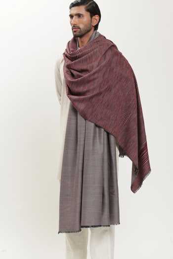 Shop_SHAZA_Maroon Ikat Self Weave Shawl _at_Aza_Fashions