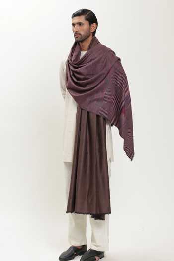 Shop_SHAZA_Purple Ikat Striped Self Weave Shawl _at_Aza_Fashions