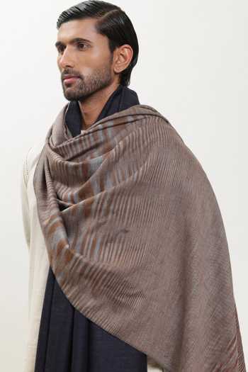 SHAZA_Black Color Block Ikat Self Weave Shawl _Online_at_Aza_Fashions