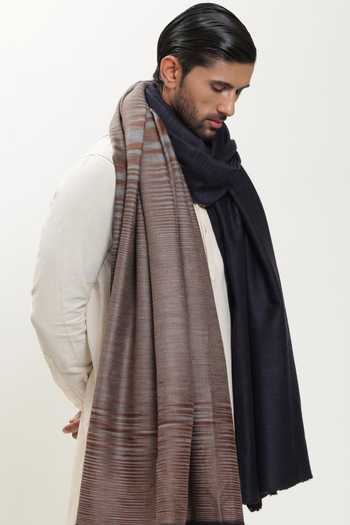 Shop_SHAZA_Black Color Block Ikat Self Weave Shawl _at_Aza_Fashions