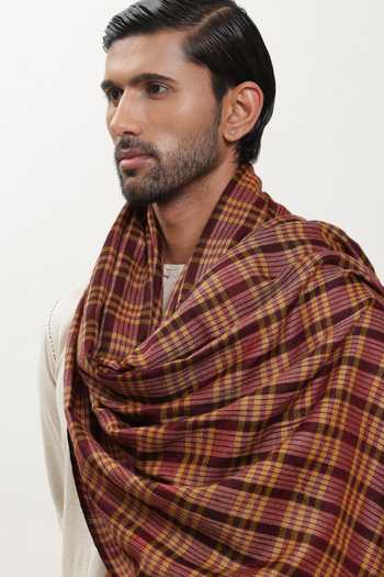 SHAZA_Maroon Checks Pashmina Shawl _Online_at_Aza_Fashions