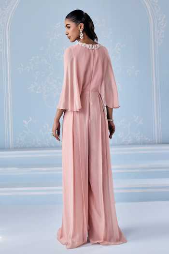 Shop_Seema Thukral_Pink Embellished Full Length Pleated Jumpsuit _at_Aza_Fashions