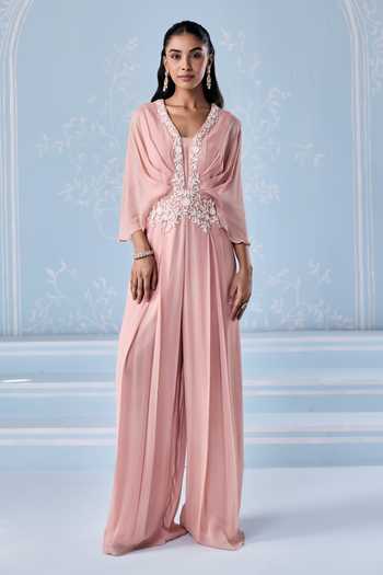 Buy_Seema Thukral_Pink Embellished Full Length Pleated Jumpsuit _at_Aza_Fashions