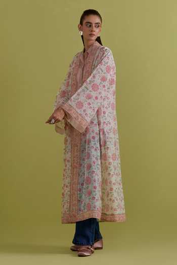 Buy_Upavita_Off White Cotton, Chanderi Hand Block Print Jacket _Online_at_Aza_Fashions