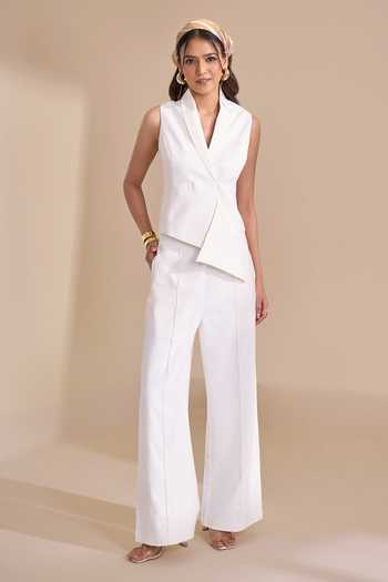 Buy_Naintara Bajaj_Ivory Lycra V-neck Asymmetric Structured Waistcoat 