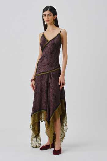 Buy_Aroka_Multi Color Satin, Chiffon, Modal V-neck Wildflower Ajrakh Print Dress _at_Aza_Fashions