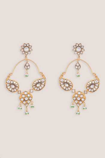 Shop_Zevar By Geeta_Green Kundan Chandbali Earrings _at_Aza_Fashions