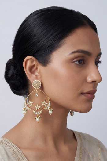 Buy_Zevar By Geeta_Green Kundan Chandbali Earrings _at_Aza_Fashions