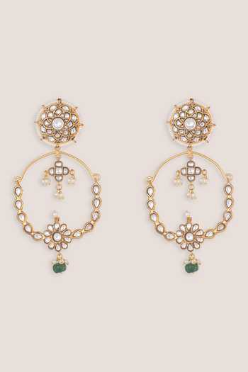Shop_Zevar By Geeta_Green Kundan Chandbali Earrings _at_Aza_Fashions