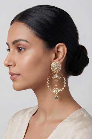 Buy_Zevar By Geeta_Green Kundan Chandbali Earrings _at_Aza_Fashions