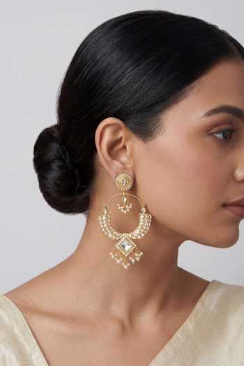 Buy_Zevar By Geeta_Gold Plated Kundan Chandbali Earrings _at_Aza_Fashions