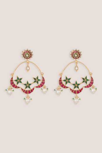 Shop_Zevar By Geeta_Multi Color Kundan Polki Chandbali Earrings _at_Aza_Fashions