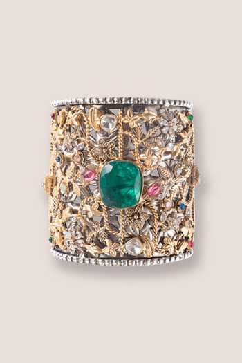 Shop_Zevar By Geeta_Green Kundan Polki Bracelet _at_Aza_Fashions