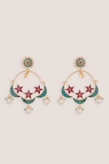 Shop_Zevar By Geeta_Multi Color Kundan Polki Chandbali Earrings _at_Aza_Fashions