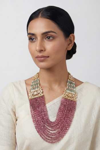 Buy_Zevar By Geeta_Pink Kundan Polki Multi-string Necklace _at_Aza_Fashions