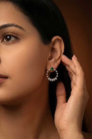 Buy_Zevar By Geeta_Green Stone Hoop Earrings _at_Aza_Fashions