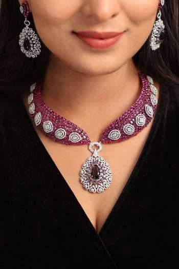 Buy_MRJEWELS_Multi Color Stones, Crystals, Faux Diamonds Amara Imitation Necklace Set _at_Aza_Fashions