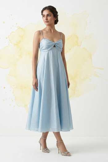 Buy_The Pretty Things by Priyanka B. Sahani_Blue Chanderi Silk Sweetheart Neck Stone Embellished Pure Maxi Dress _at_Aza_Fashions