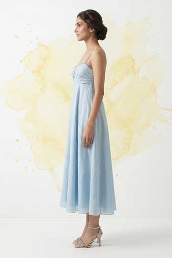 Buy_The Pretty Things by Priyanka B. Sahani_Blue Chanderi Silk Sweetheart Neck Stone Embellished Pure Maxi Dress _Online_at_Aza_Fashions