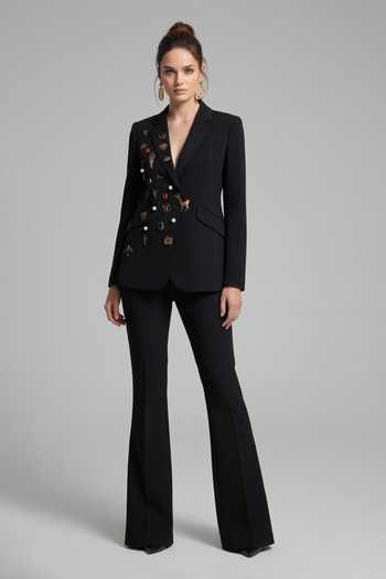 Buy_The Pretty Things by Priyanka B. Sahani_Black Crepe Hand Embroidered Blazer With Trouser _at_Aza_Fashions