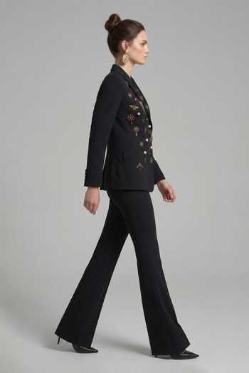 Buy_The Pretty Things by Priyanka B. Sahani_Black Crepe Hand Embroidered Blazer With Trouser _Online_at_Aza_Fashions