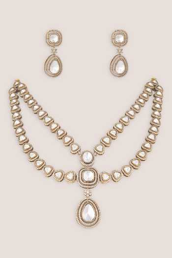 Shop_Zevar By Geeta_Gold Plated Kundan Polki Necklace And Earrings Set _at_Aza_Fashions