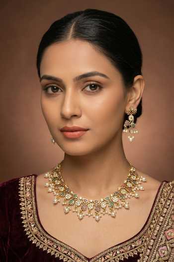 Buy_Zevar By Geeta_Multi Color Bead Drop Necklace And Earrings Set _at_Aza_Fashions
