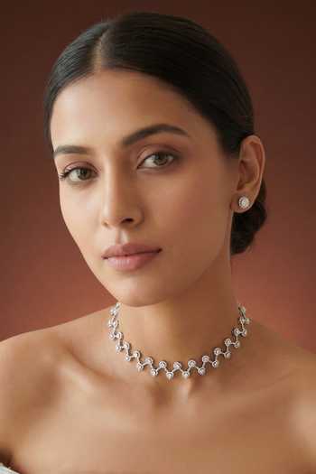 Buy_Zevar By Geeta_White Imitation Diamond Finish Necklace Set _at_Aza_Fashions