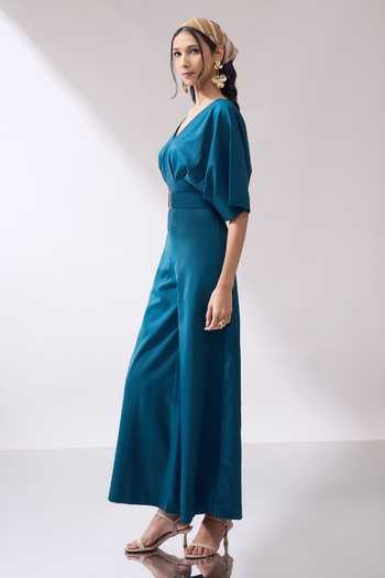 Shop_Naintara Bajaj_Blue Waves Of Elegance Jumpsuit With Belt _Online_at_Aza_Fashions