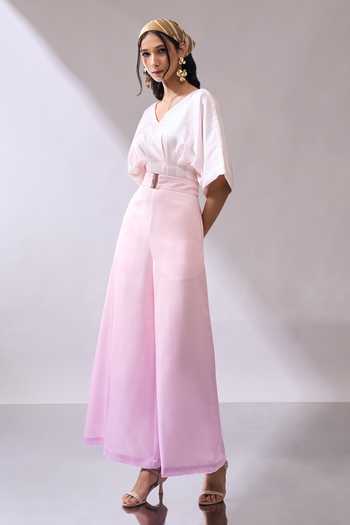 Shop_Naintara Bajaj_Beige Bloom Of Violet Ombre Jumpsuit With Belt _Online_at_Aza_Fashions