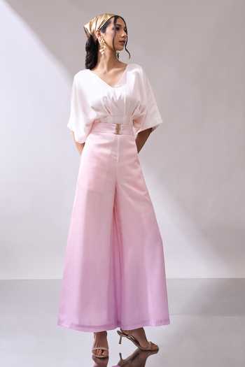 Shop_Naintara Bajaj_Beige Bloom Of Violet Ombre Jumpsuit With Belt 