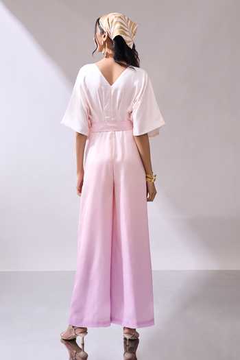 Naintara Bajaj_Beige Bloom Of Violet Ombre Jumpsuit With Belt _Online_at_Aza_Fashions