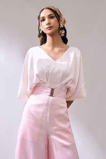 Naintara Bajaj_Beige Bloom Of Violet Ombre Jumpsuit With Belt _Online